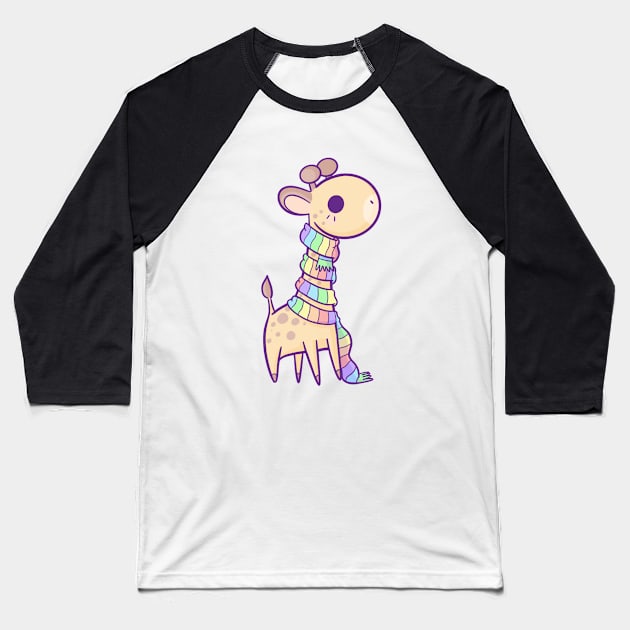 Rainbow Scarf Giraffe Baseball T-Shirt by TaylorRoss1